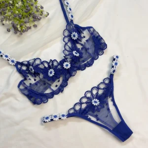 Blue Bloom Net Bra Set