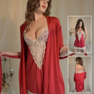 Two Piece Red Nighty with Lace
